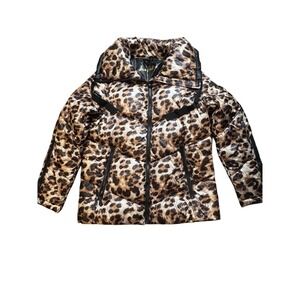 Sam Edelman Leopard Print Puffer Jacket Coat Sz XS MSRP $200 Zip Pockets Hood